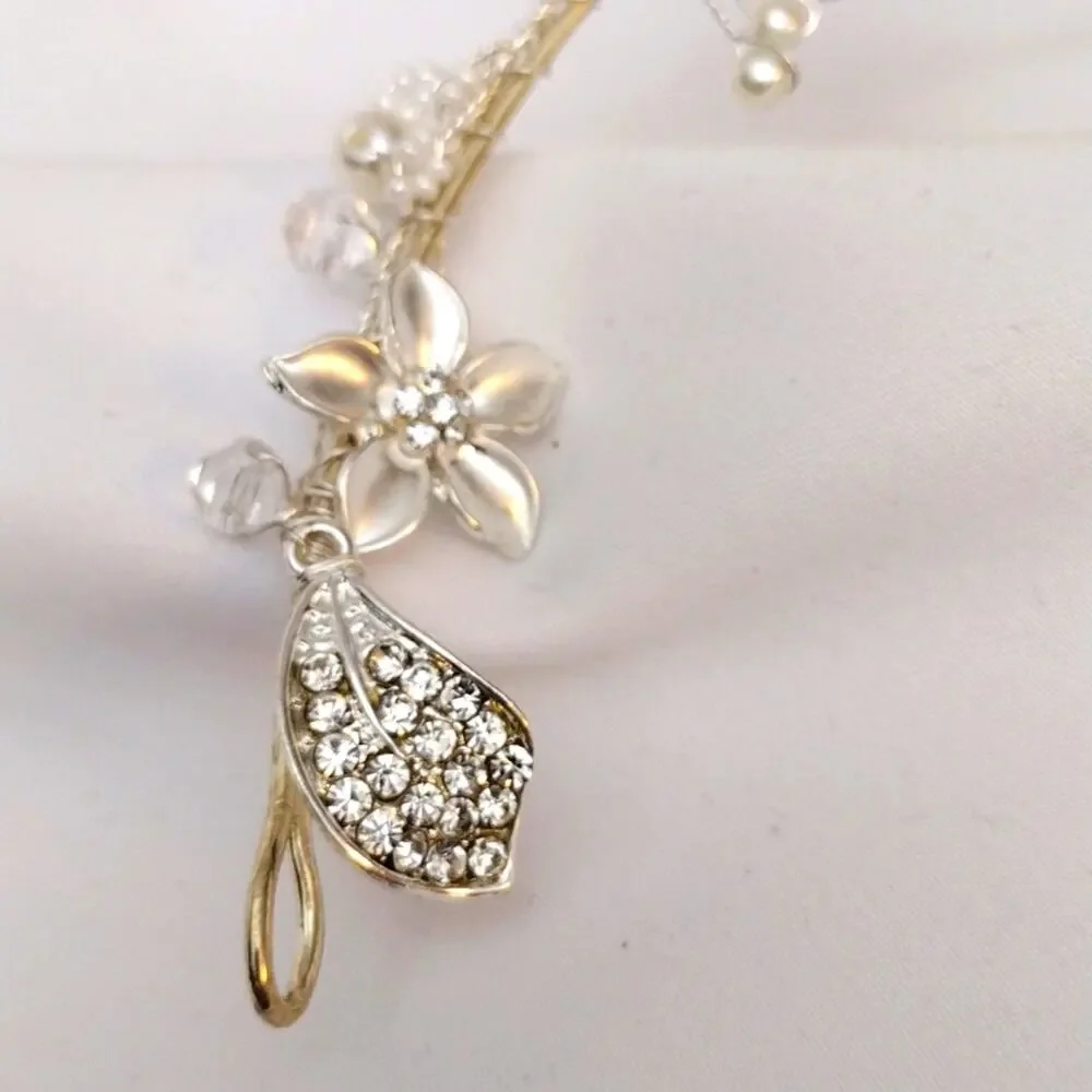 Bridal Floral Silver tone Metal Headband Rhinestone